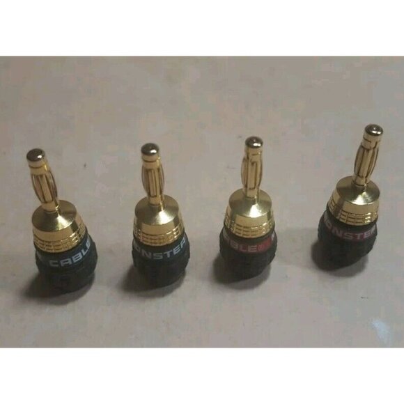 Monster Cable Speaker AMP Quick Lock Gold Plated Banana Plugs = 2 Blue Red Pairs - Picture 2 of 10